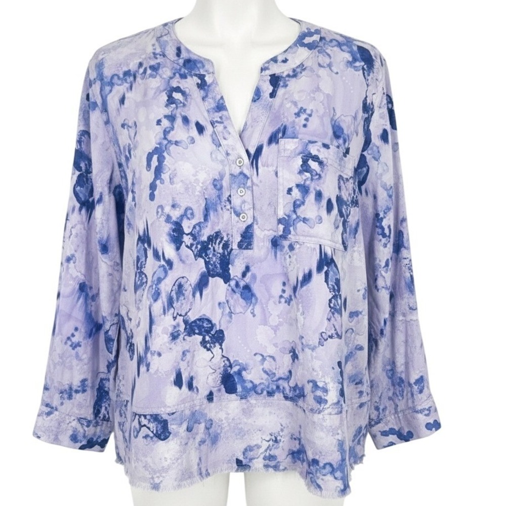 NEW Westbound Woman 1X Purple‎ Blue Abstract Watercolor Tencel Blouse Top